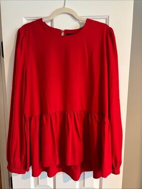 Pomander Place Red Peplum Blouse with Long Sleeves by Tuckernuck!